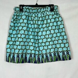 Lilly Pulitzer Vintage Skirt Size M Blue And Green Tassel Print EUC
